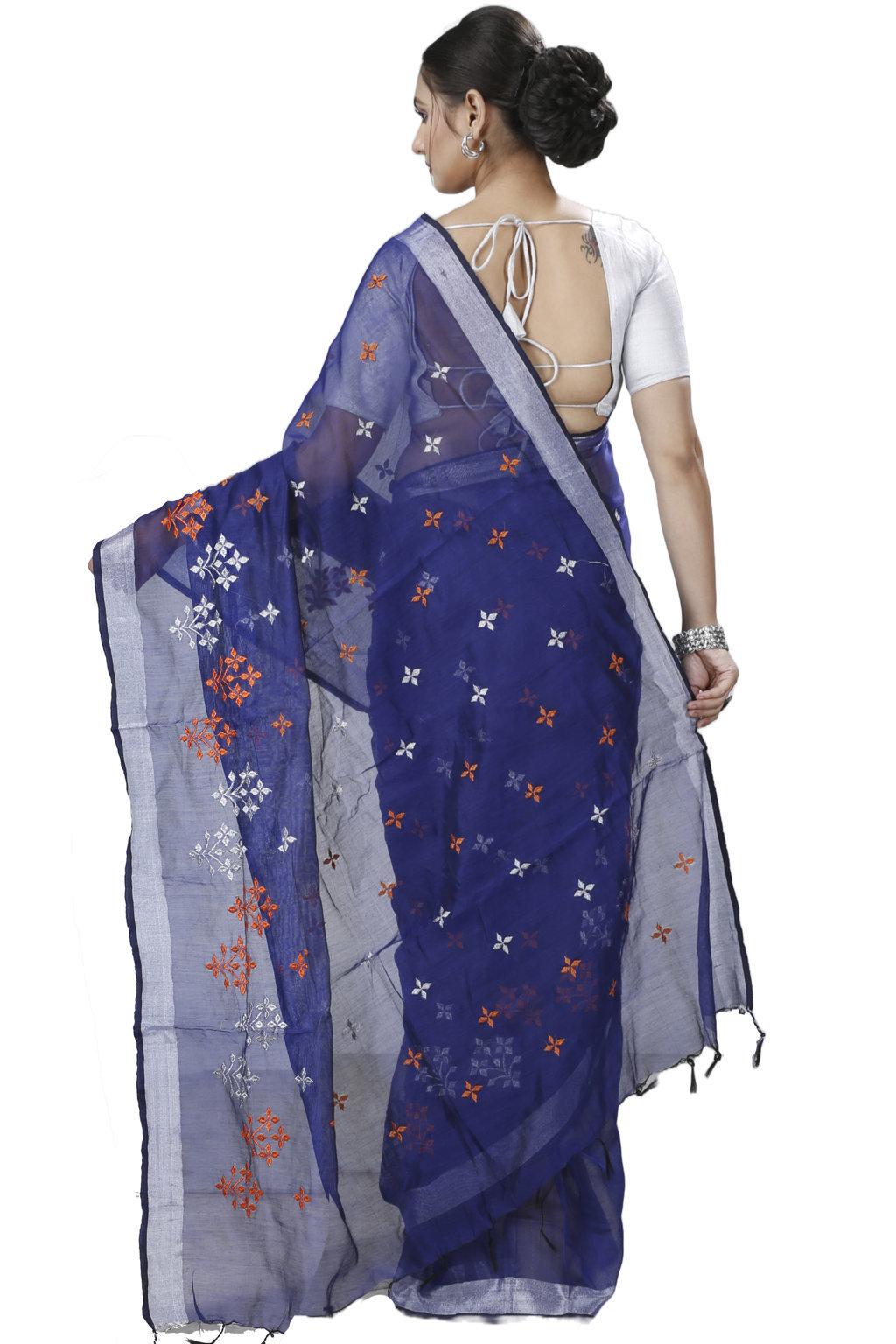 Naby Blue Blended Cotton Tamasi Hand Loom Saree (1210)
